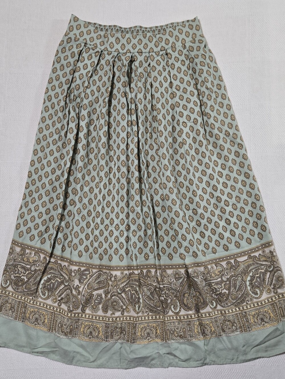 Sage Green Paisley Border Maxi Skirt - Women's Bohemian Flow